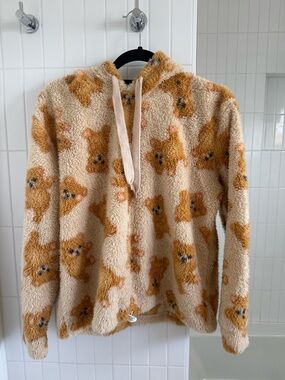 End of Story Cozy Teddy Bear Drawstring Fleece Hoodie - Size M
